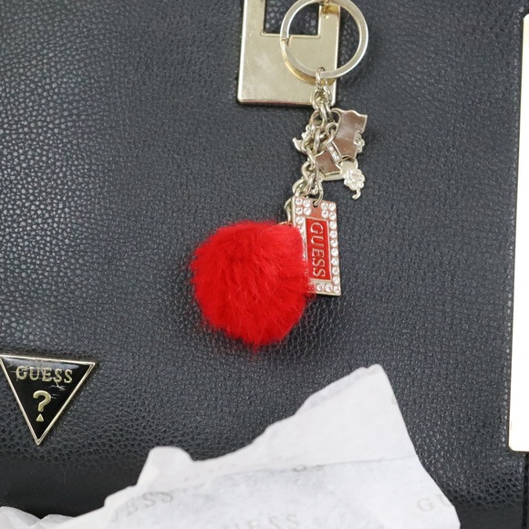 GUESS Hard Shell Leather Tote w/ OG POMPOM Poodle Keychain - Picture 12 of 16